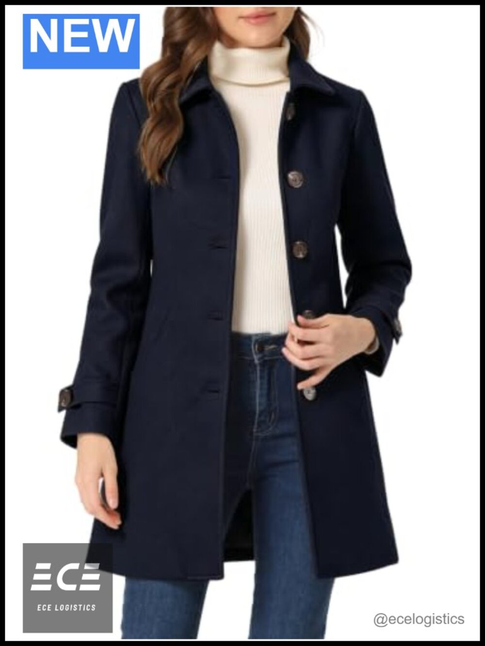 Women's Winter Pea Coat Peter Pan Collar Single Breasted Overcoat